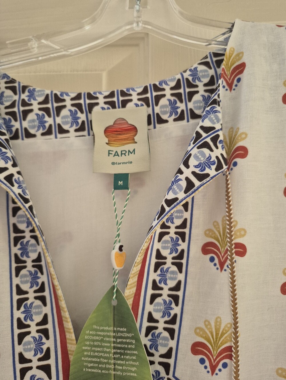 Farm Rio Marys Tiles mini dress features a vibrant tile pattern .  MED, NWT - Picture 4 of 6